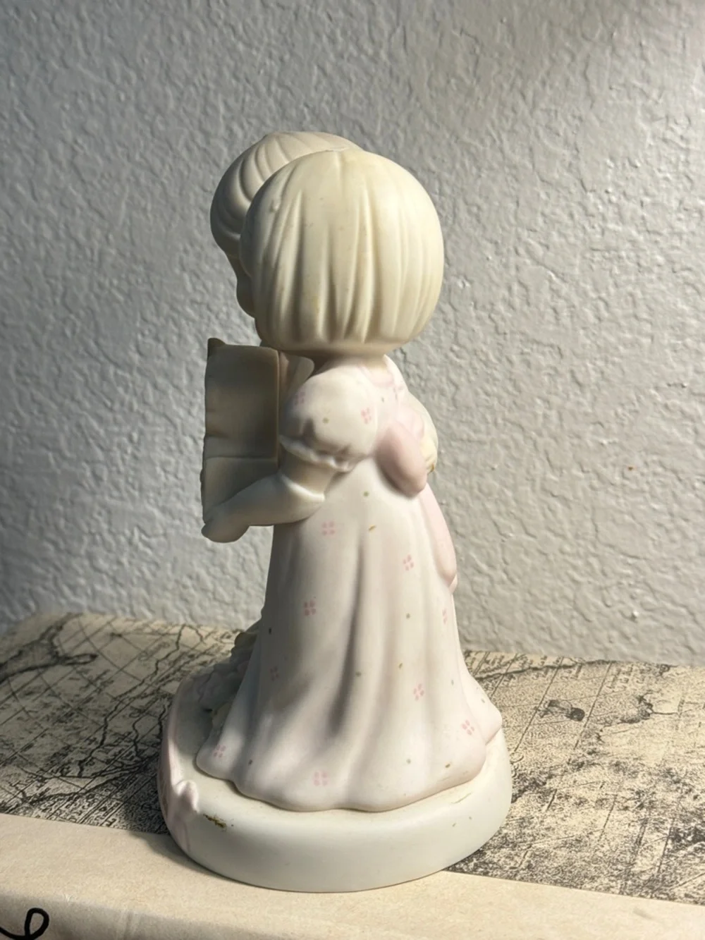 Precious Moments Cream and Pink Porcelain Couple Figurine with Clock
